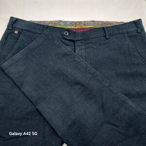 Meyer Bonn Mens Dark Blue Organic Cotton Blend Dress Herringbone Trousers